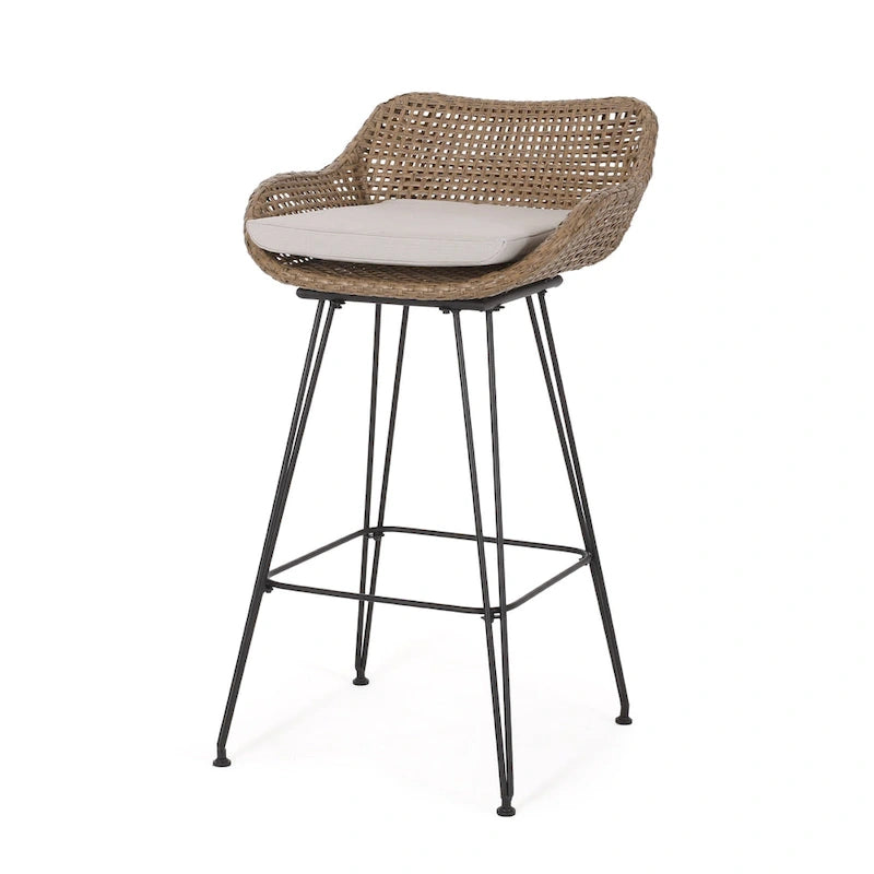 Tabourets de bar d'extérieur Kevin en osier et fer (lot de 2) par Christopher Knight Home