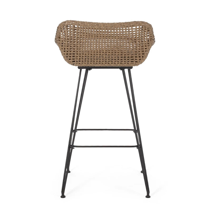 Tabourets de bar d'extérieur Kevin en osier et fer (lot de 2) par Christopher Knight Home