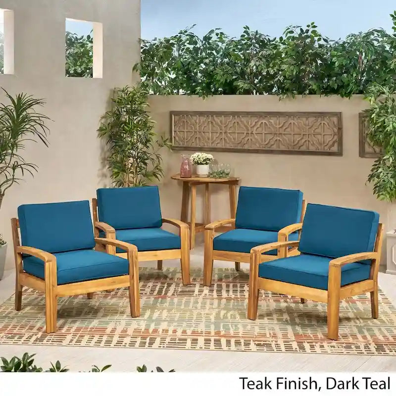 Fauteuils club d'extérieur Grenada en bois d'acacia avec coussins (ensemble de 4) par Christopher Knight Home - 31,00 cm L x 29,00 cm P x 27,25 cm H