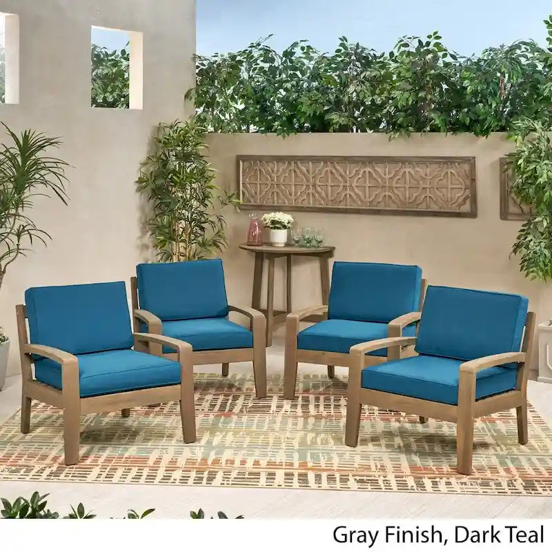 Fauteuils club d'extérieur Grenada en bois d'acacia avec coussins (ensemble de 4) par Christopher Knight Home - 31,00 cm L x 29,00 cm P x 27,25 cm H