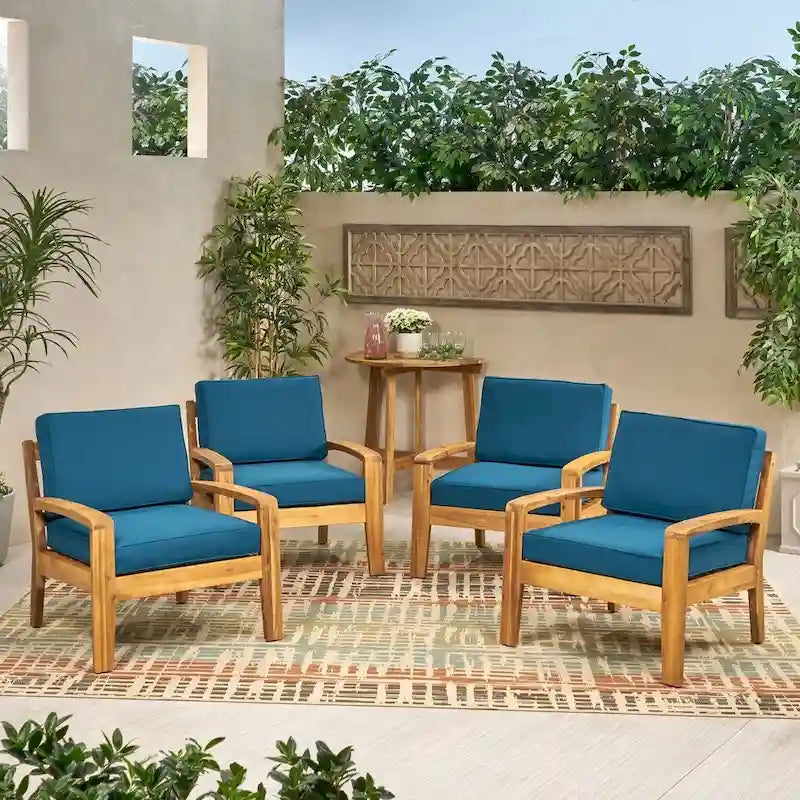 Fauteuils club d'extérieur Grenada en bois d'acacia avec coussins (ensemble de 4) par Christopher Knight Home - 31,00 cm L x 29,00 cm P x 27,25 cm H