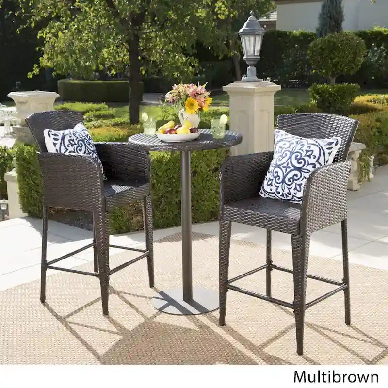Ensemble de bar rond en osier Brooklyn Outdoor 3 pièces de 66 cm (26 pouces) par Christopher Knight Home
