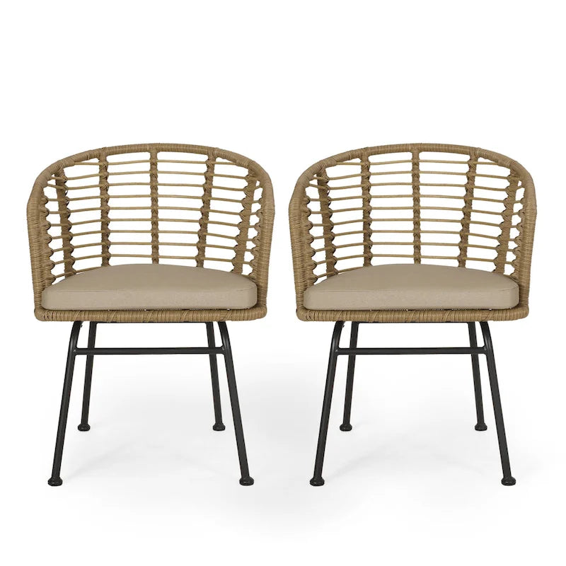 Fauteuils d'extérieur en osier Randy avec coussins résistants à l'eau (lot de 2) par Christopher Knight Home - 56,5 cm L x 57,8 cm l x 76,2 cm H