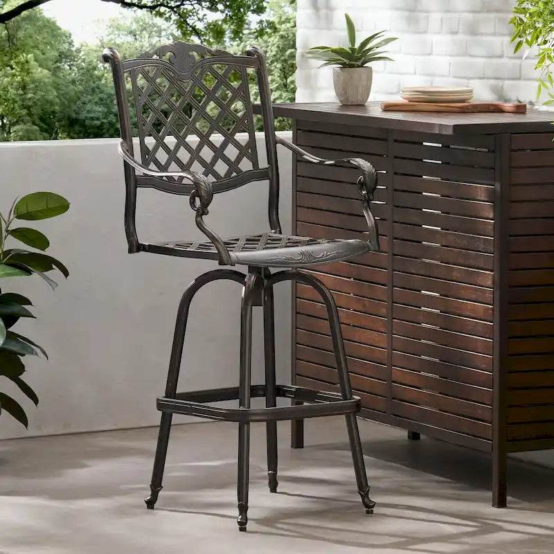 Tabouret de bar d'extérieur Avon en fonte d'aluminium cuivrée par Christopher Knight Home - 55,9 cm (P) x 64,8 cm (L) x 126,4 cm (H)