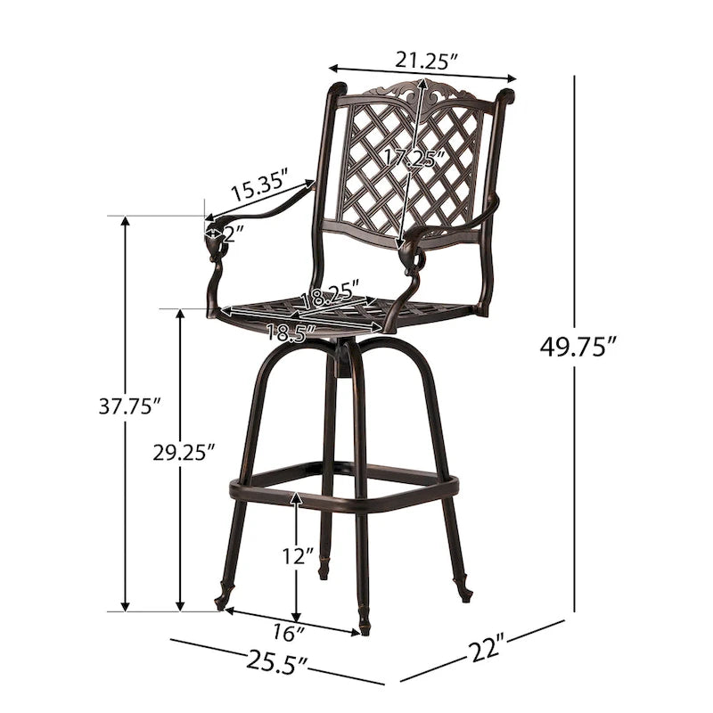 Tabouret de bar d'extérieur Avon en fonte d'aluminium cuivrée par Christopher Knight Home - 55,9 cm (P) x 64,8 cm (L) x 126,4 cm (H)