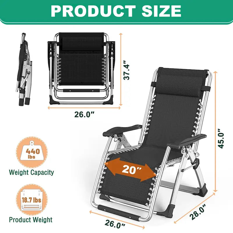Fauteuil zéro gravité DoCred, fauteuil inclinable avec coussin et oreiller