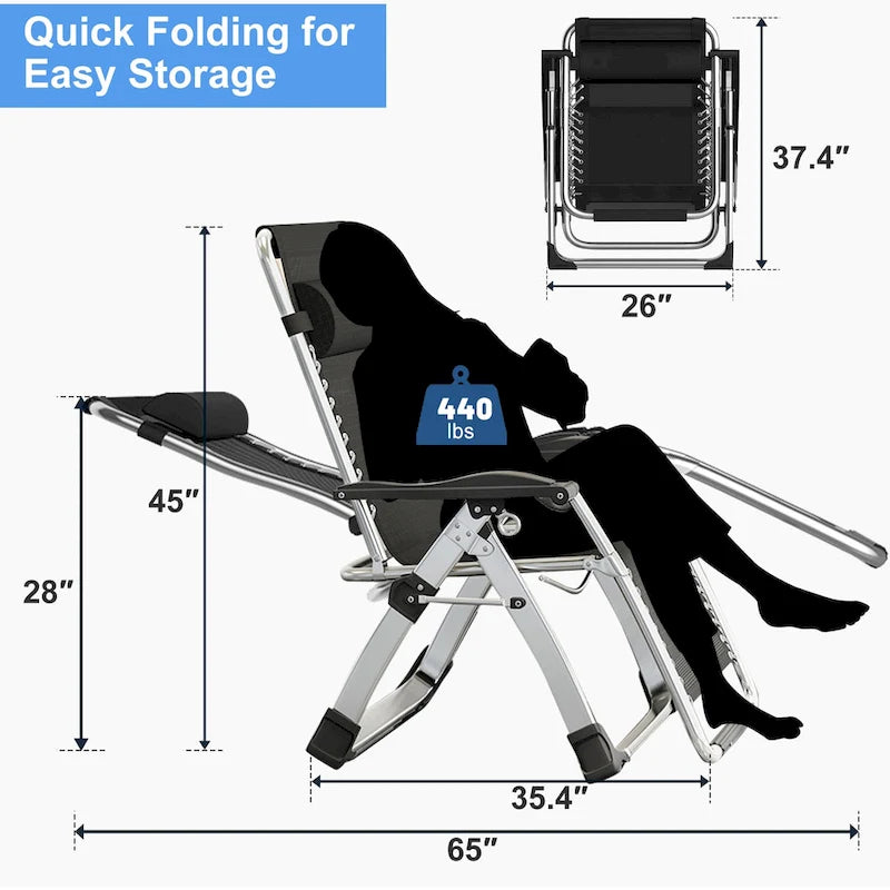 Fauteuil zéro gravité DoCred, fauteuil inclinable avec coussin et oreiller