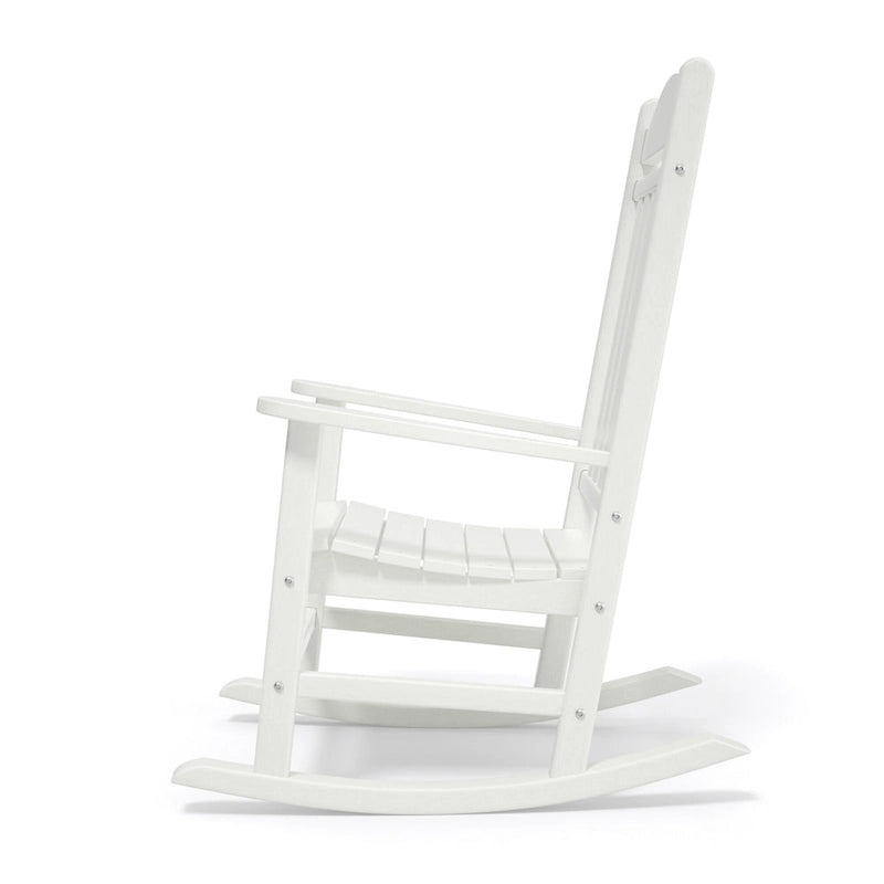Fauteuil à bascule d'extérieur en plastique HDPE blanc avec dossier haut