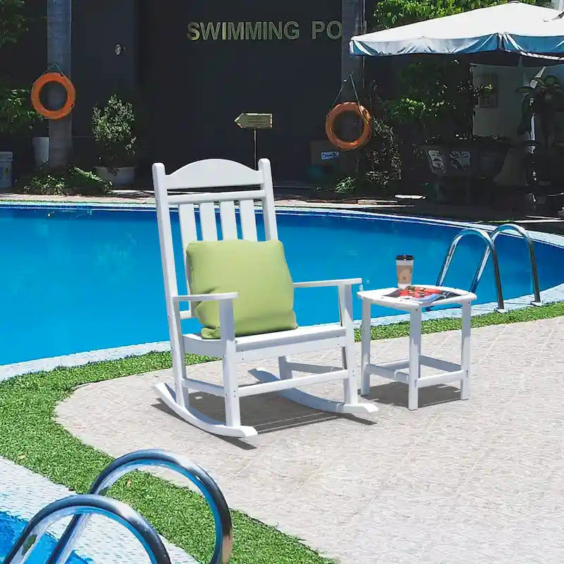 Fauteuil à bascule d'extérieur en plastique HDPE blanc avec dossier haut