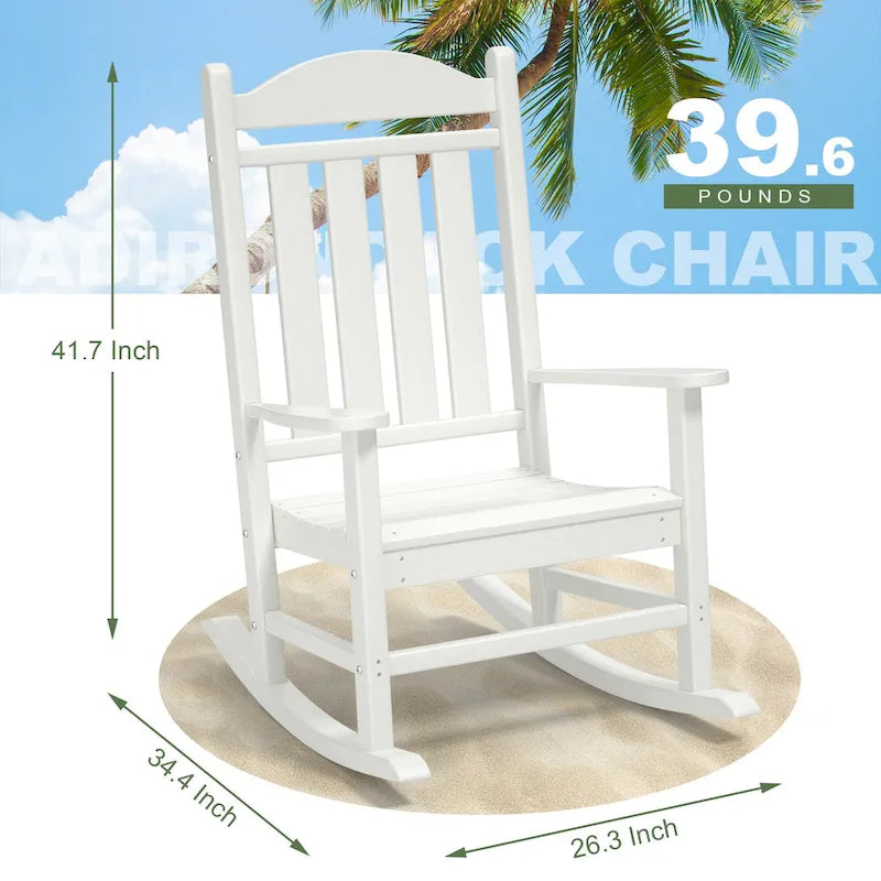 Fauteuil à bascule d'extérieur en plastique HDPE blanc avec dossier haut