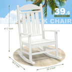Fauteuil à bascule d'extérieur en plastique HDPE blanc avec dossier haut