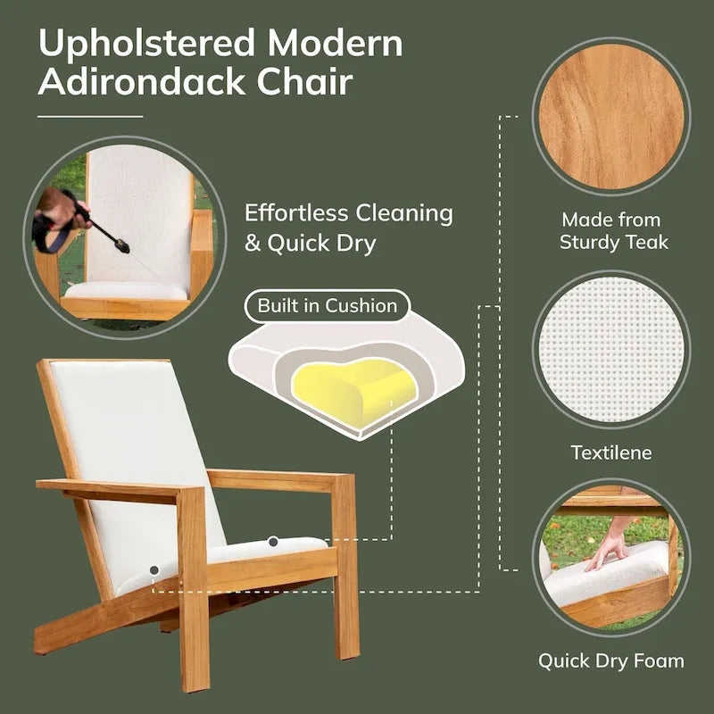 Chaise Adirondack moderne Cambridge Casual Napa en bois de teck rembourré