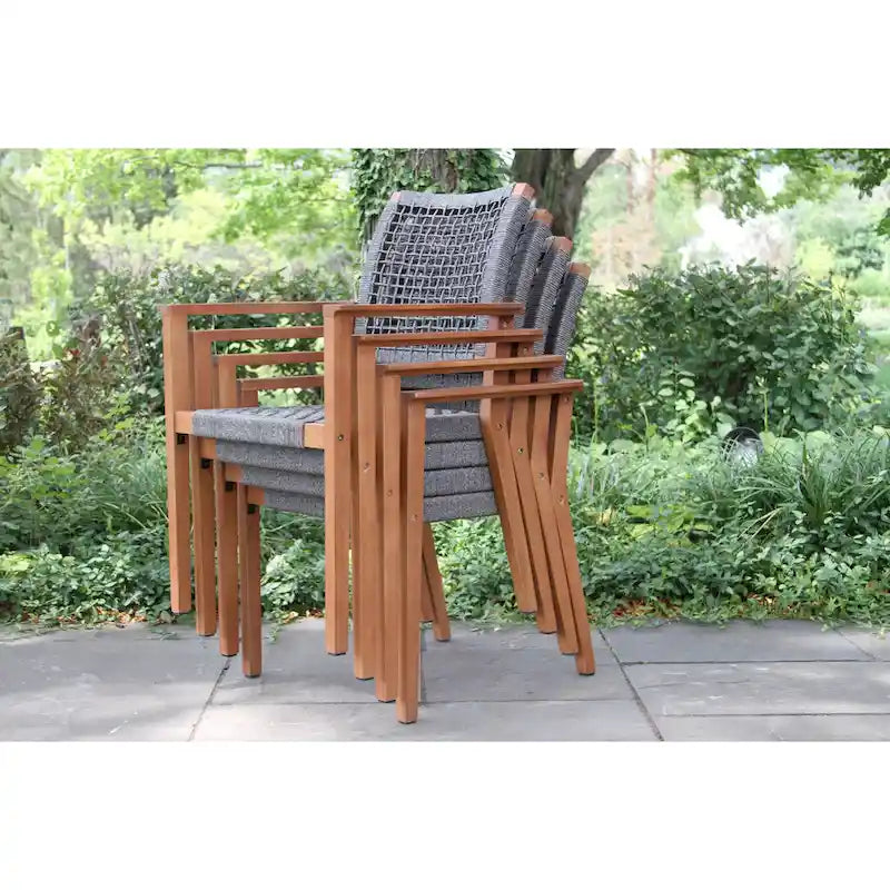 Ensemble de salle à manger Eilaf 7 pièces en eucalyptus avec chaises empilables en corde