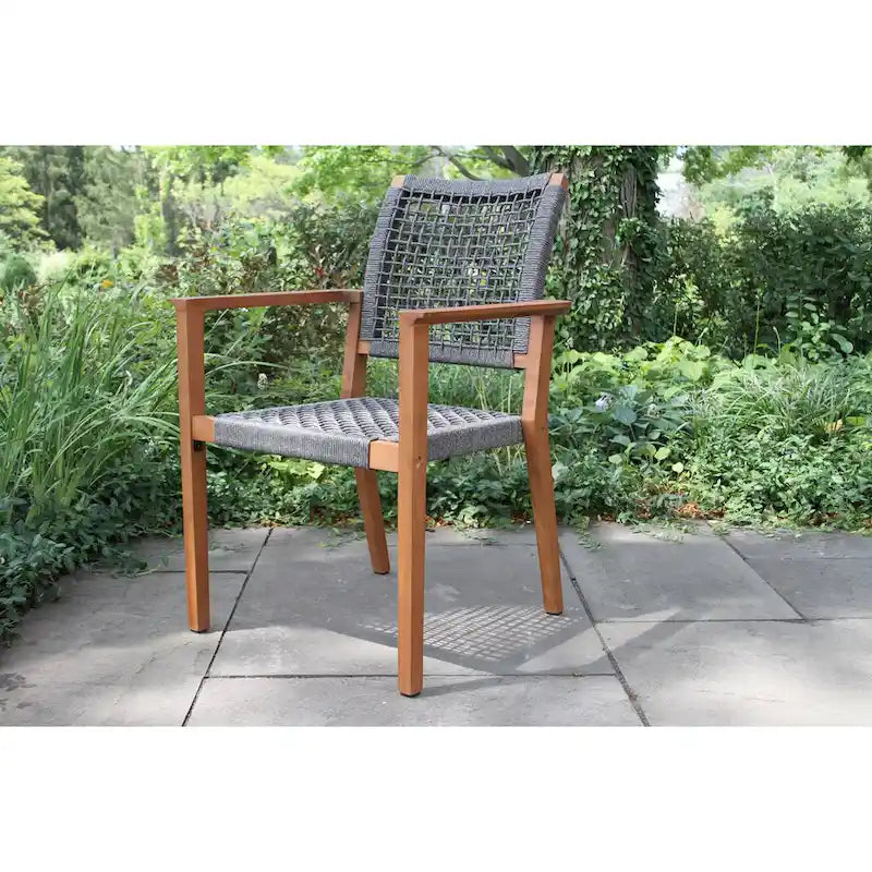 Ensemble de salle à manger Eilaf 7 pièces en eucalyptus avec chaises empilables en corde