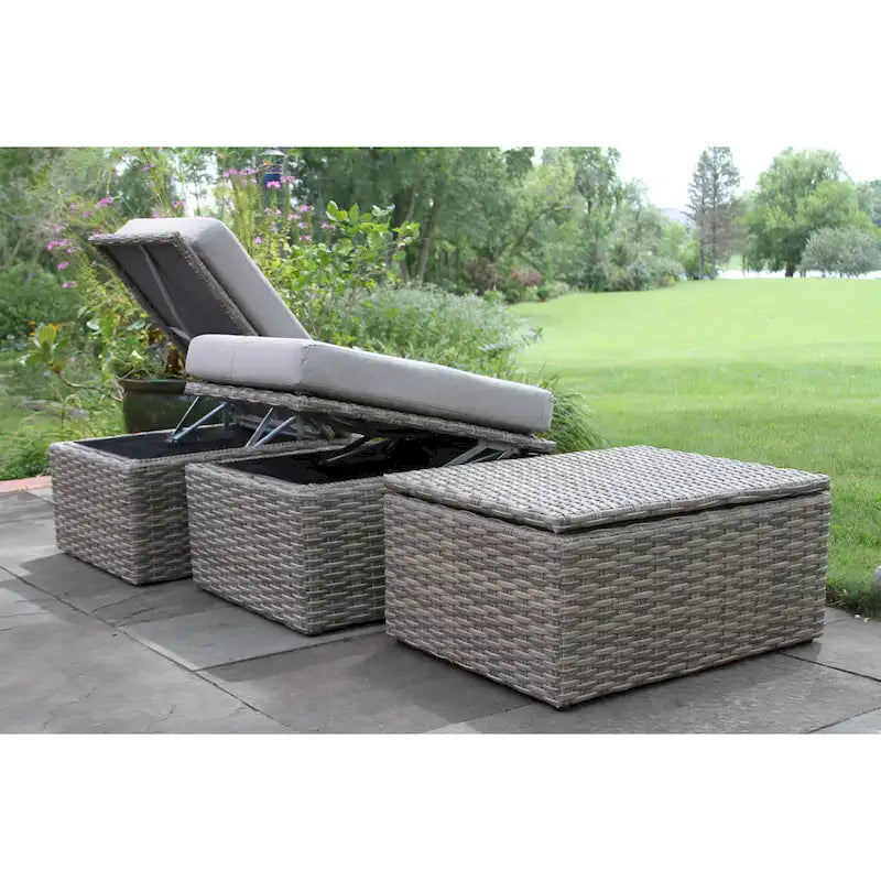 Samera, canapé d'angle et pouf de rangement 3 pièces en teck et osier