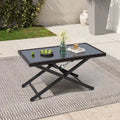 Table basse d'extérieur assortie à un ensemble de conversation, en rotin PE et plateau en verre, hauteur réglable