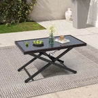 Table basse d'extérieur assortie à un ensemble de conversation, en rotin PE et plateau en verre, hauteur réglable