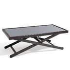 Table basse d'extérieur assortie à un ensemble de conversation, en rotin PE et plateau en verre, hauteur réglable