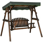 Fauteuil suspendu de patio Outsunny pour 2 personnes, banc de porche suspendu en bois avec auvent réglable