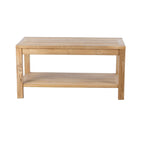 Table basse rectangulaire en bois de teck naturel RRI Goods avec rangement intégré, idéale pour balcon, pelouse ou jardin.