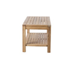 Table basse rectangulaire en bois de teck naturel RRI Goods avec rangement intégré, idéale pour balcon, pelouse ou jardin.