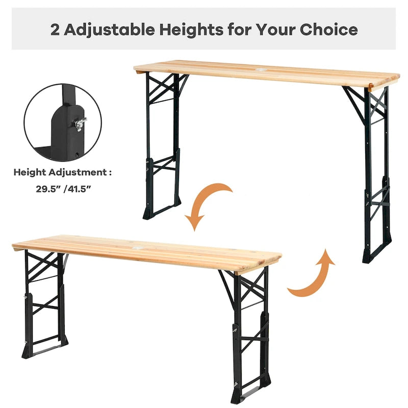 Table de camping pliante d'extérieur, idéale pour les pique-niques et les bières, avec trou pour parasol. Elle est également parfaite pour le camping et les pique-niques.