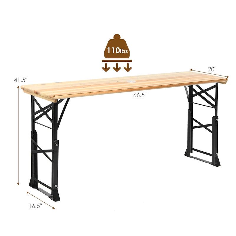 Table de camping pliante d'extérieur, idéale pour les pique-niques et les bières, avec trou pour parasol. Elle est également parfaite pour le camping et les pique-niques.