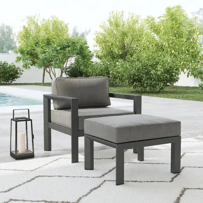 Pouf en aluminium gris Grayton - 26 x 18 x 21
