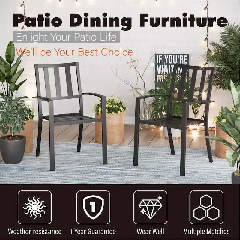 Ensemble de patio MAISON ARTS 5 pièces comprenant une table en faux bois et des chaises empilables en métal - Ensemble de 5 pièces