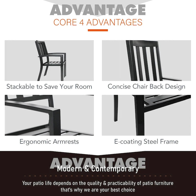 Ensemble de patio MAISON ARTS 5 pièces comprenant une table en faux bois et des chaises empilables en métal - Ensemble de 5 pièces