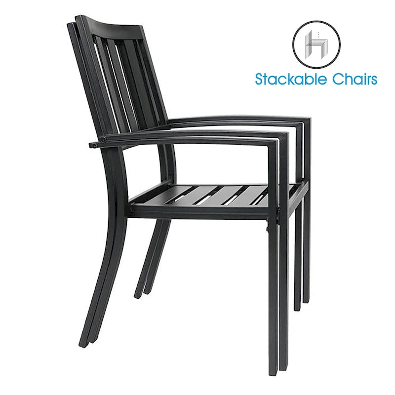 Ensemble de patio MAISON ARTS 5 pièces comprenant une table en faux bois et des chaises empilables en métal - Ensemble de 5 pièces
