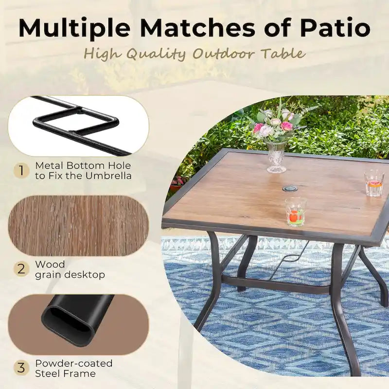 Ensemble de patio MAISON ARTS 5 pièces comprenant une table en faux bois et des chaises empilables en métal - Ensemble de 5 pièces