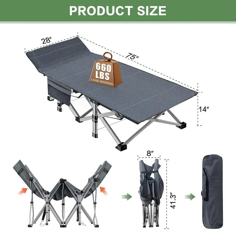 Lit de camp pliant DoCred avec matelas de 8,4 cm (3,3 pouces), capacité de charge de 300 kg (660 lb) - 752814