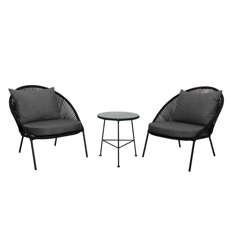 Solana Black Rope 2 Person Stacking Seating Group with Cushions