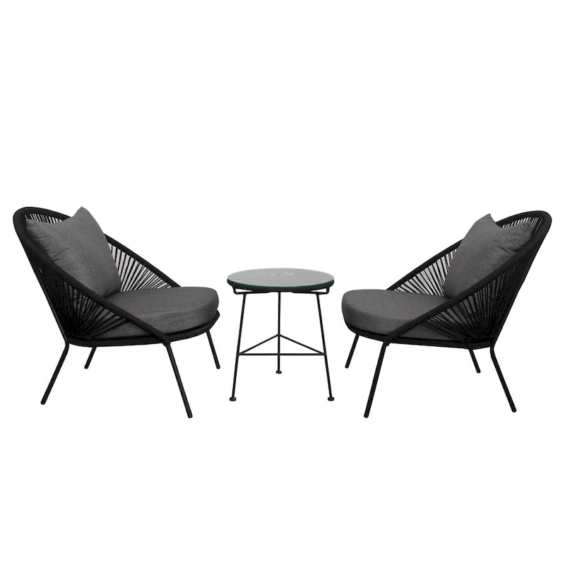 Ensemble de sièges empilables Solana Black Rope pour 2 personnes avec coussins