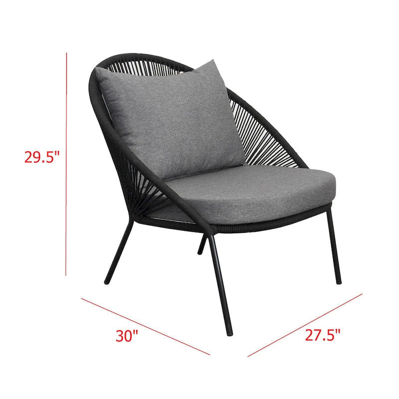Ensemble de sièges empilables Solana Black Rope pour 2 personnes avec coussins