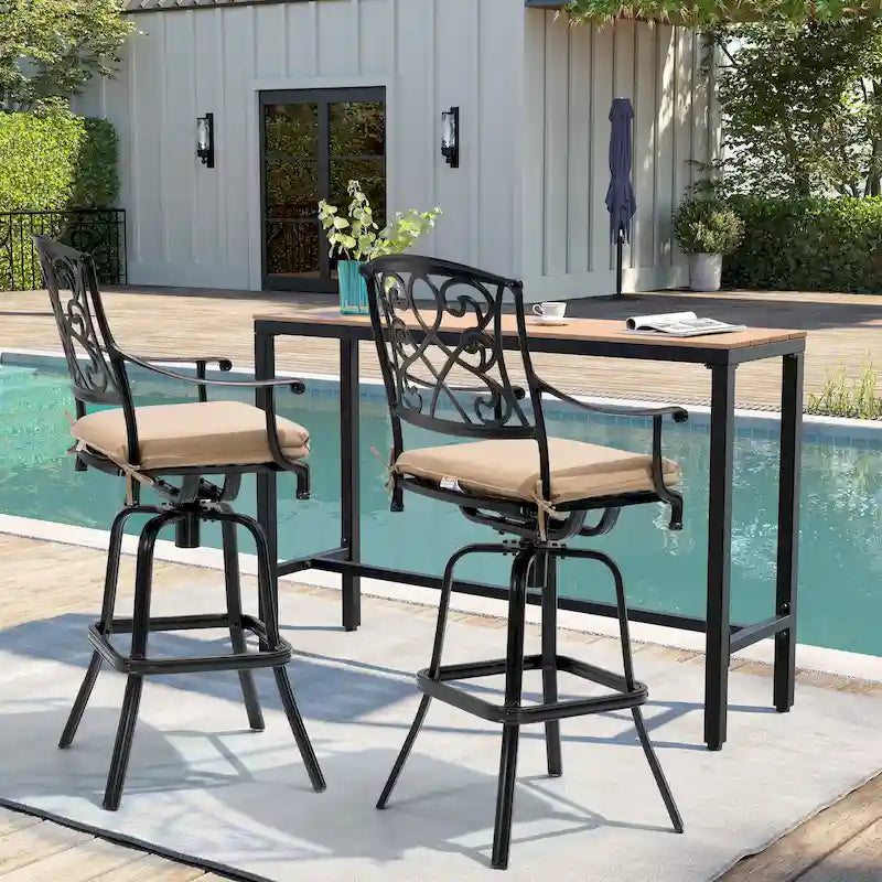 Tabouret de bar pivotant en aluminium Pellabant Patio avec coussin Sunbrella