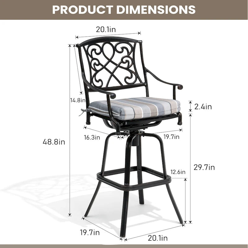 Tabouret de bar pivotant en aluminium Pellabant Patio avec coussin Sunbrella