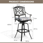 Tabouret de bar pivotant en aluminium Pellabant Patio avec coussin Sunbrella