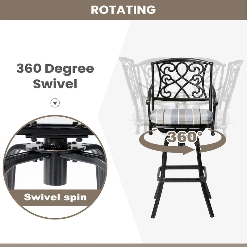 Tabouret de bar pivotant en aluminium Pellabant Patio avec coussin Sunbrella