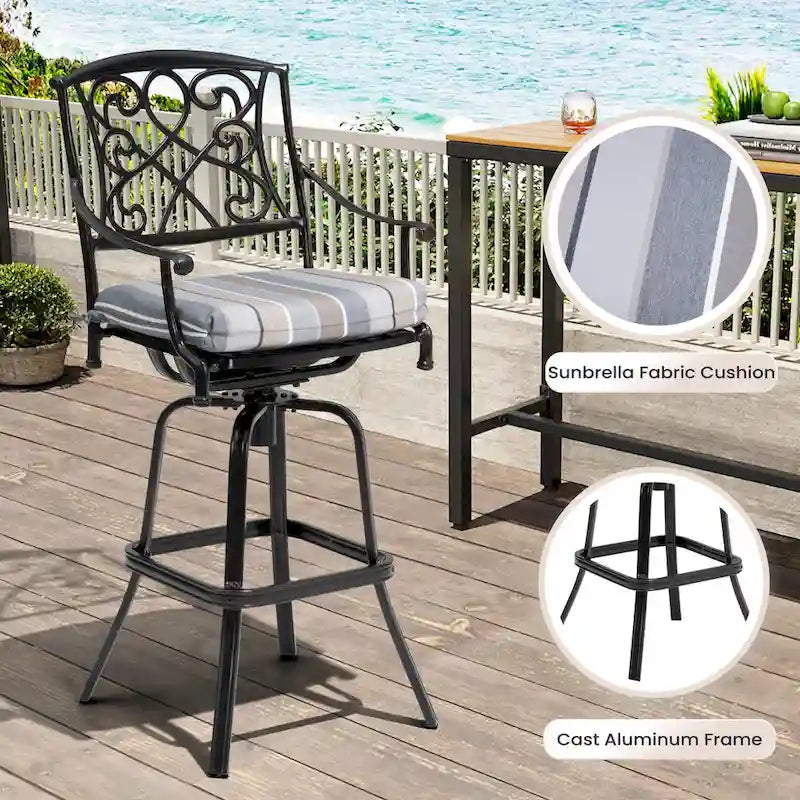 Tabouret de bar pivotant en aluminium Pellabant Patio avec coussin Sunbrella