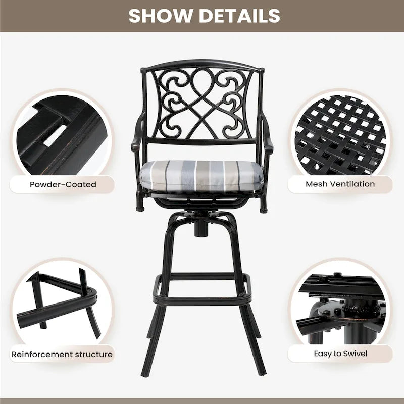 Tabouret de bar pivotant en aluminium Pellabant Patio avec coussin Sunbrella