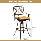 Tabouret de bar pivotant en aluminium Pellabant Patio avec coussin Sunbrella