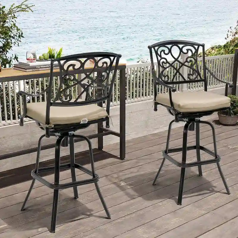 Tabouret de bar pivotant en aluminium Pellabant Patio avec coussin Sunbrella