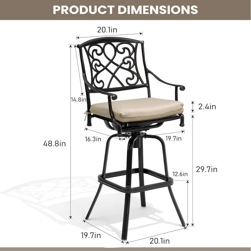 Tabouret de bar pivotant en aluminium Pellabant Patio avec coussin Sunbrella