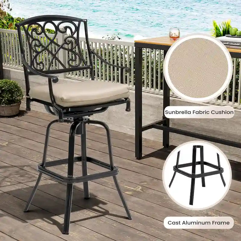 Tabouret de bar pivotant en aluminium Pellabant Patio avec coussin Sunbrella