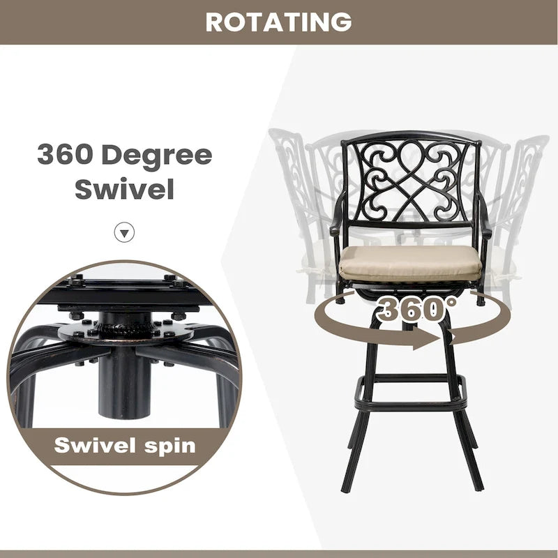 Tabouret de bar pivotant en aluminium Pellabant Patio avec coussin Sunbrella