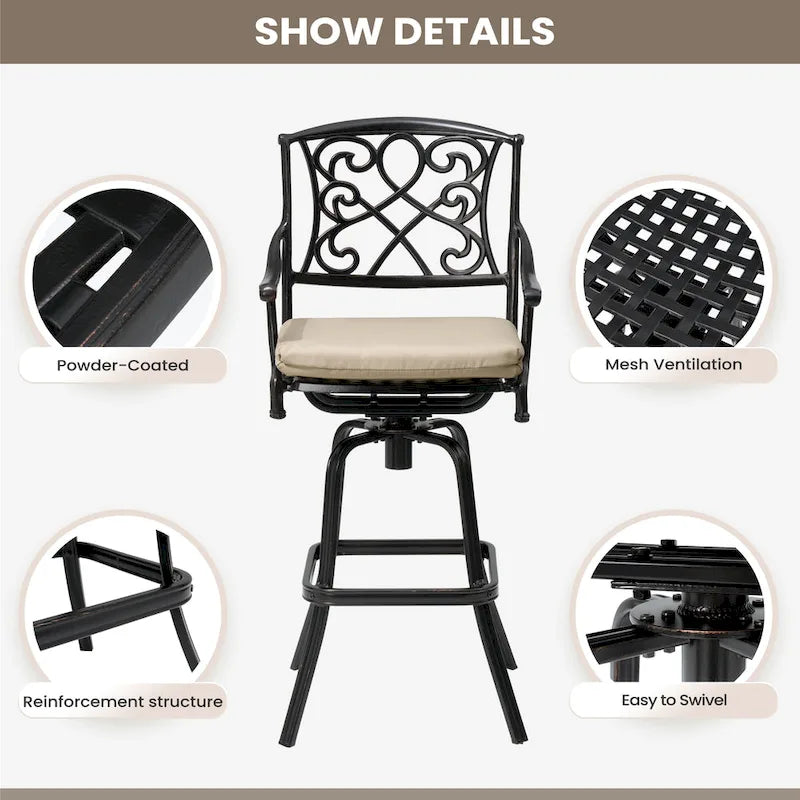 Tabouret de bar pivotant en aluminium Pellabant Patio avec coussin Sunbrella