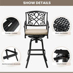 Tabouret de bar pivotant en aluminium Pellabant Patio avec coussin Sunbrella