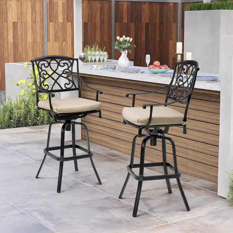 Tabouret de bar pivotant en aluminium Pellabant Patio avec coussin Sunbrella